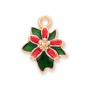 Metaal bedels poinsettia Gold-red-green