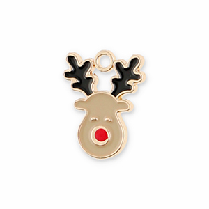 Metaal bedels reindeer Gold-light brown-black-red