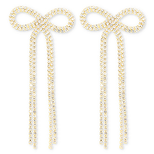 TQ metaal brass oorbellen / oorstekers met strass bow Gold-crystal
