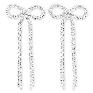 TQ metaal brass oorbellen / oorstekers met strass bow Silver-crystal
