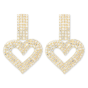 Oorbellen / oorstekers van Eco-brass&reg; metaal met strass heart Gold-crystal