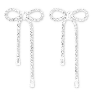 Oorbellen / oorstekers van Eco-brass&reg; metaal met strass bow Silver-crystal