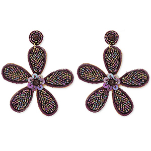 Musthave oorbellen / oorstekers met glaskralen flower Aubergine