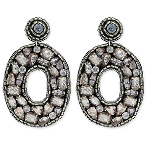 Musthave oorbellen / oorstekers met glaskralen oval Black-silver-light blue