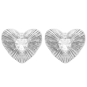Oorbellen van Stainless steel Roestvrij staal (RVS) oorstekers heart Silver-crystal