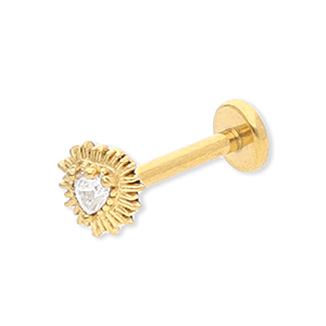 Oorpiercing van Stainless steel Roestvrij staal (RVS) heart with strass Gold-crystal