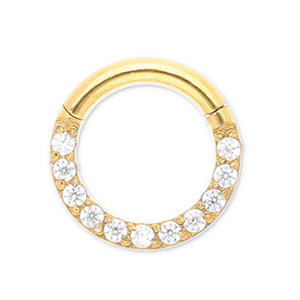 Oorpiercing van Stainless steel Roestvrij staal (RVS) clicker ring with strass Gold-crystal