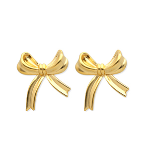 Oorbellen van Stainless steel Roestvrij staal (RVS) oorsteker bow Gold