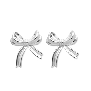 Oorbellen van Stainless steel Roestvrij staal (RVS) oorsteker bow Silver