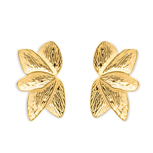 Oorbellen van Stainless steel Roestvrij staal (RVS) oorsteker leafs Gold