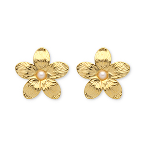 Oorbellen van Stainless steel Roestvrij staal (RVS) oorsteker flower Gold