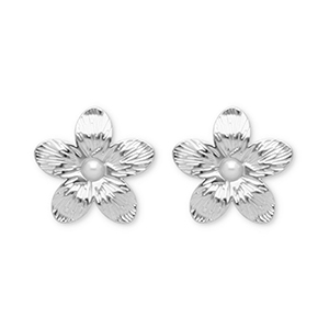 Oorbellen van Stainless steel Roestvrij staal (RVS) oorsteker flower Silver