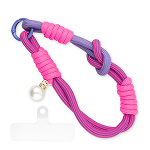 Musthave telefoonkoord met parel incl. bevestiging Dark pink-purple-ivory white