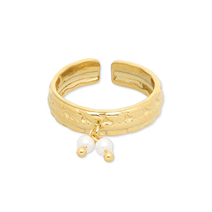 Ringen van Stainless steel Roestvrij staal (RVS) with pearls Gold-white