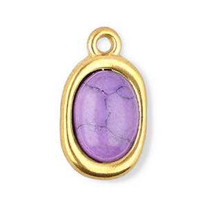 Bedels van Stainless steel Roestvrij staal (RVS) oval met natuursteen howliet Gold-purple
