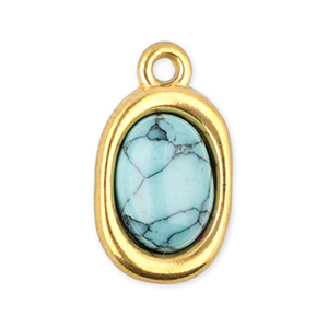 Bedels van Stainless steel Roestvrij staal (RVS) oval met natuursteen howliet Gold-light blue
