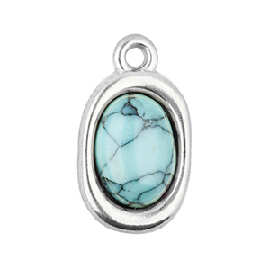 Bedels van Stainless steel Roestvrij staal (RVS) oval met natuursteen howliet Silver-light blue