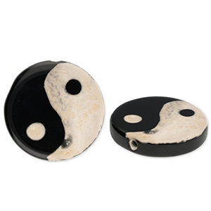 Kralen natuursteen chalcedoon Yin & Yang Black-sand beige