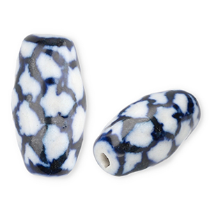 Keramiek kraal rice Off white-Delft blue