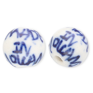 Keramiek kraal 10mm "Made in Holland" Off white-Delft blue
