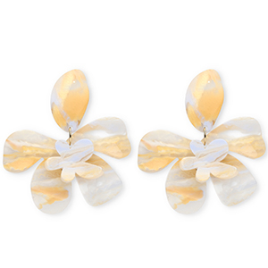 Musthave resin oorbellen&nbsp;/&nbsp;oorstekers flower Ivory white-light carolina blue-light orange