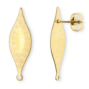 Benodigdheden van Stainless steel Roestvrij staal (RVS) oorbellen / oorsteker oblong oval with circles with loop Gold