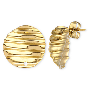 Benodigdheden van Stainless steel Roestvrij staal (RVS) oorbellen / oorsteker round with lines with loop Gold