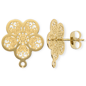 Benodigdheden van Stainless steel Roestvrij staal (RVS) oorbellen / oorsteker flower with loop Gold