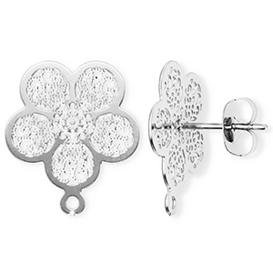 Benodigdheden van Stainless steel Roestvrij staal (RVS) oorbellen / oorsteker flower with loop Silver