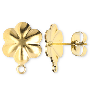 Benodigdheden van Stainless steel Roestvrij staal (RVS) oorbellen / oorsteker flower with loop Gold
