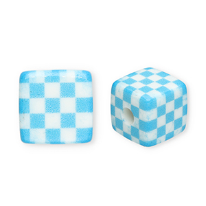 Kralen van acryl square with cubes Blue-white