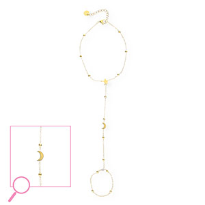 Handkettingen van Stainless steel Roestvrij staal (RVS) moon and star Gold-crystal