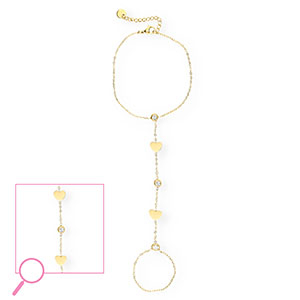 Handkettingen van Stainless steel Roestvrij staal (RVS) hearts Gold-crystal