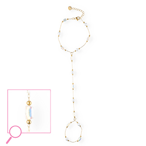 Handkettingen van Stainless steel Roestvrij staal (RVS) Gold-crystal AB-white
