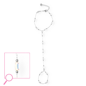 Handkettingen van Stainless steel Roestvrij staal (RVS) Silver-crystal AB-white