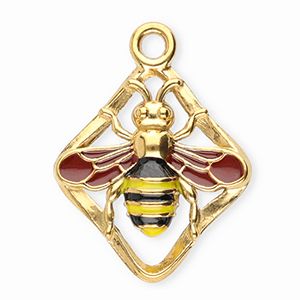 Bedels van Stainless steel Roestvrij staal (RVS) rhombus with bee Gold-rust red-black-yellow