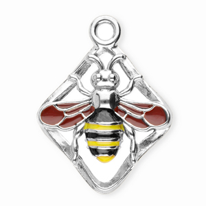 Bedels van Stainless steel Roestvrij staal (RVS) rhombus with bee Silver-rust red-black-yellow