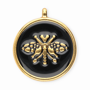 Bedels van Stainless steel Roestvrij staal (RVS) round with bee Gold-black