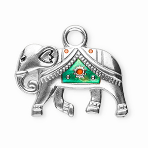 Bedels van Stainless steel Roestvrij staal (RVS) elephant Silver-turquoise green