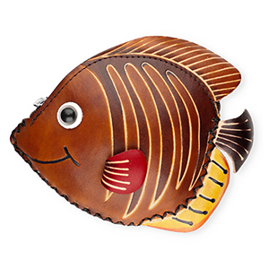Leren portemonnee fish Brown-sand beige-black-white