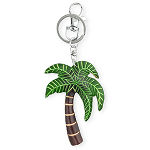 Leren sleutelhangers palmtree Dark brown-green-sand beige