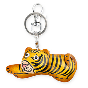 Leren sleutelhangers tiger Orange-yellow-black-white