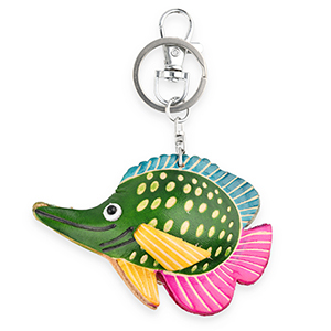 Leren sleutelhangers fish Green-dark cyan blue-pink-yellow