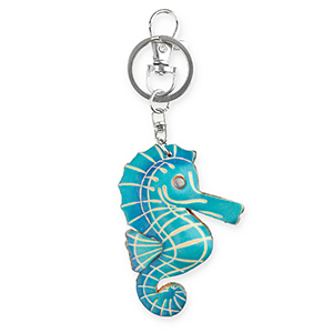 Leren sleutelhangers seahorse Dark cyan blue-sand beige