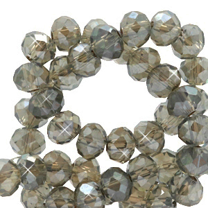 Facet kralen top quality disc 4x3mm Greige rose-pearl shine coating