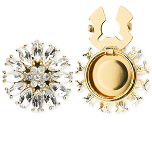 TQ metaal Brass button covers flower Gold-crystal