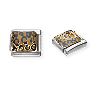 Italian charms losse schakels van Stainless steel Roestvrij staal(RVS) leopard print Silver-light brown-black
