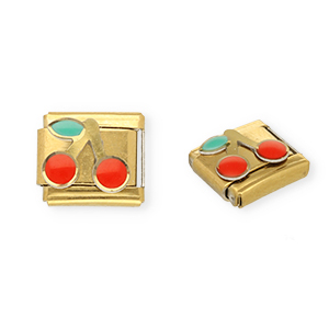 Italian charms losse schakels van Stainless steel Roestvrij staal(RVS) cherries Gold-red-green