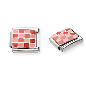 Italian charms losse schakels van Stainless steel Roestvrij staal(RVS) chequered Silver-pink-red