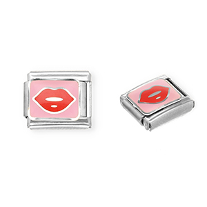 Italian charms losse schakels van Stainless steel Roestvrij staal(RVS) kiss Silver-pink-red